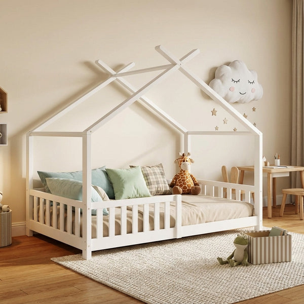 Minto Single Wooden House Bed Frame - White