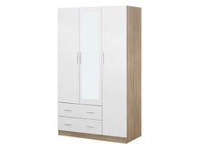 Load image into Gallery viewer, Bram 3 Door Wardrobe Cabinet with Mirror - Oak + White