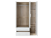 Load image into Gallery viewer, Bram 3 Door Wardrobe Cabinet with Mirror - Oak + White