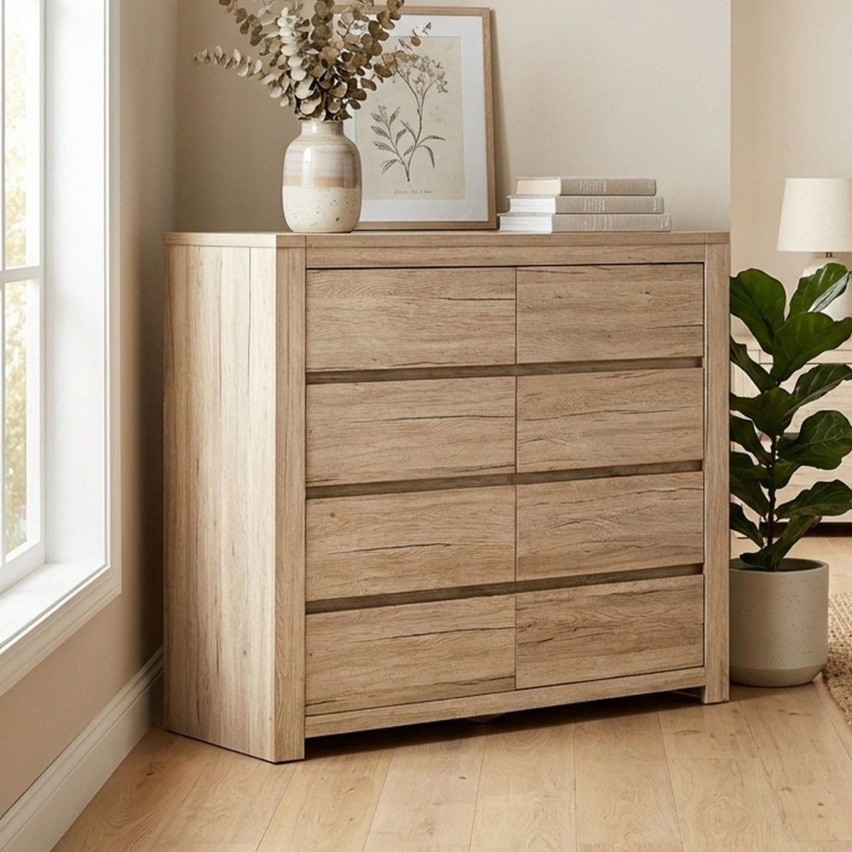 Borneo 8 Drawers Lowboy - Oak