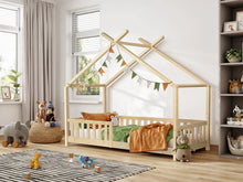 Load image into Gallery viewer, Minto Single Wooden House Bed Frame - Oak
