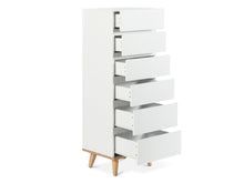 Load image into Gallery viewer, Hudson Wooden Slim Tallboy 6 Drawers - White