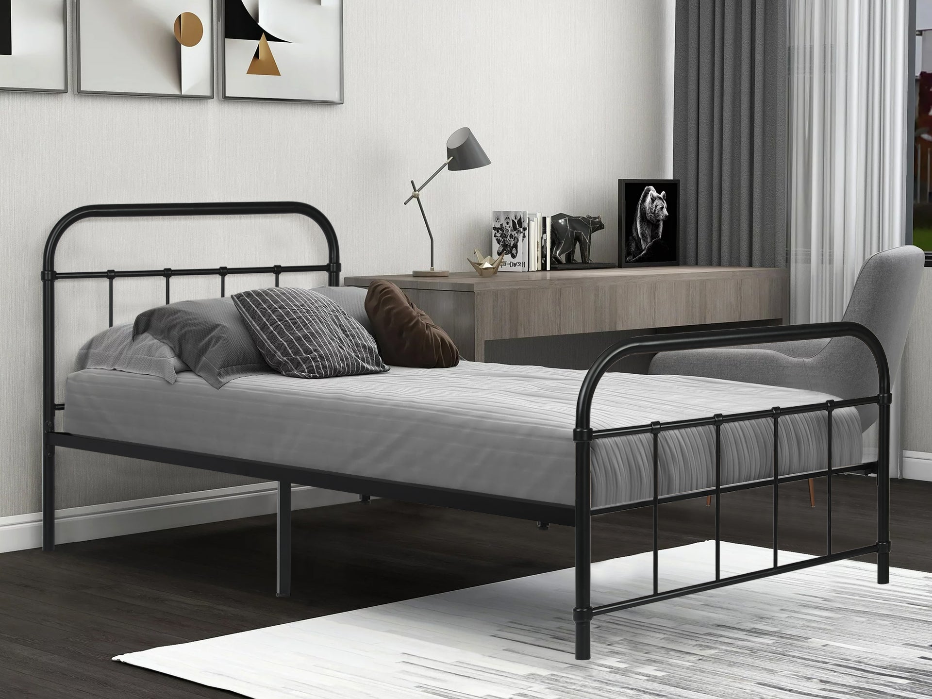 Black single metal bed cheap