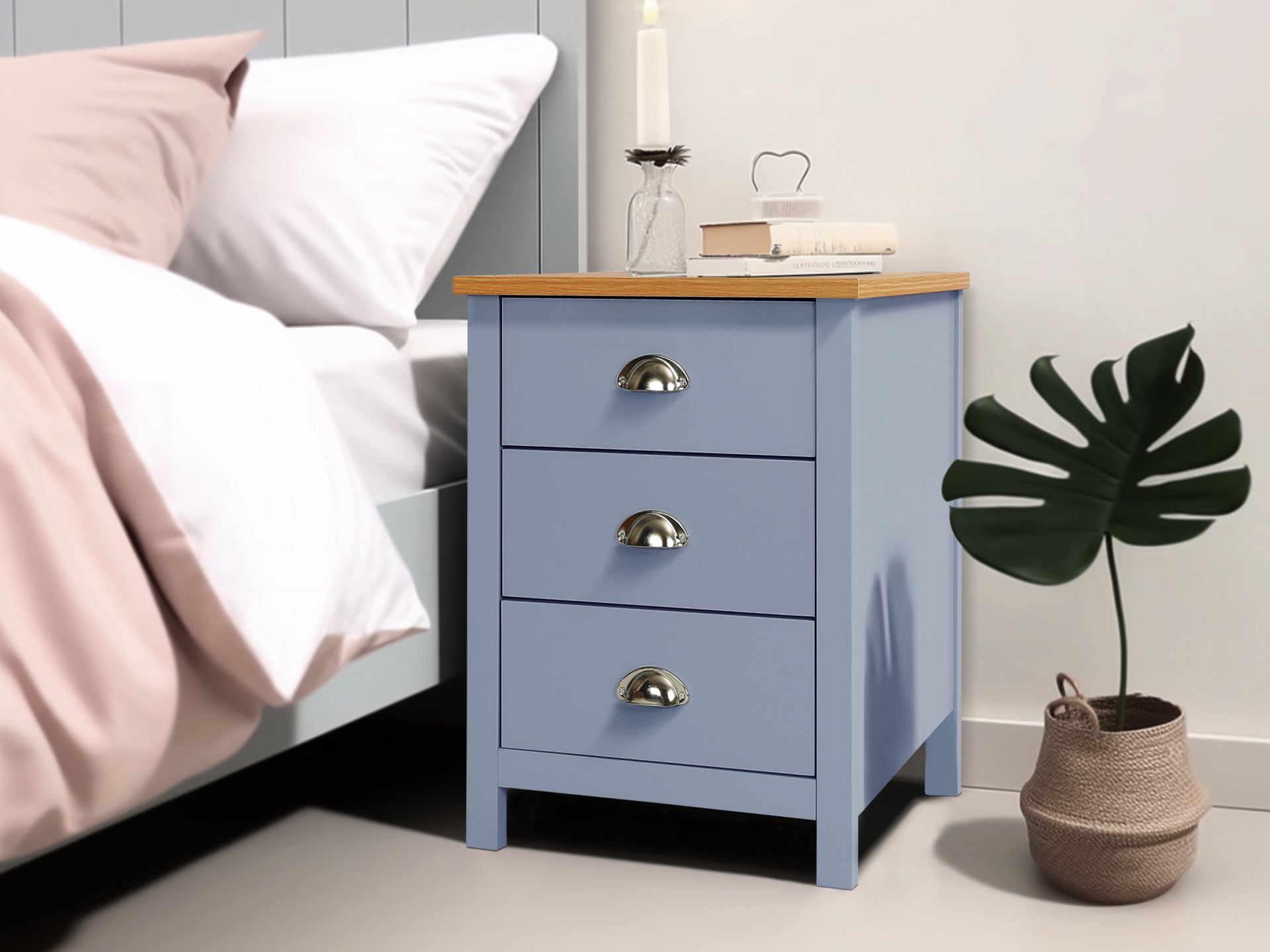 Blue grey store bedside table