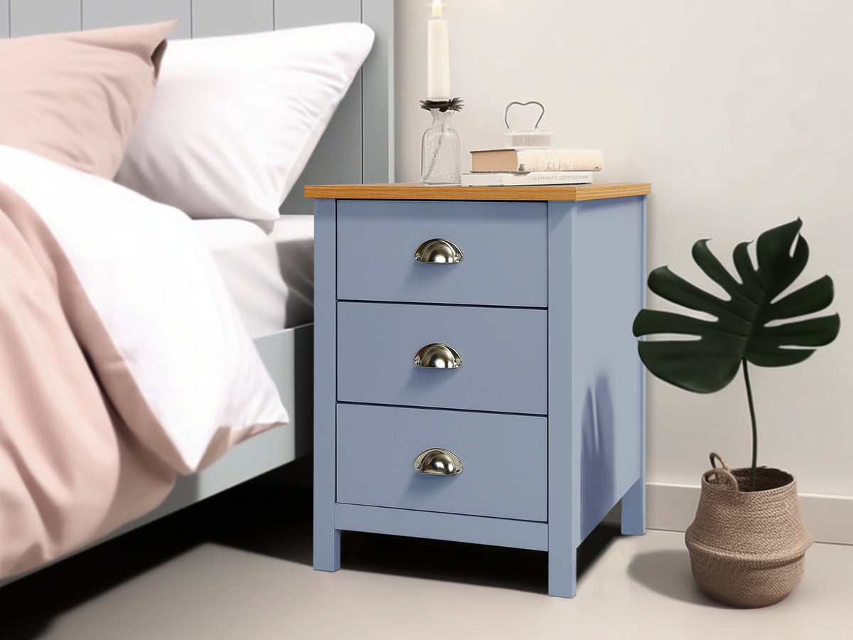 23091 - Atlas Wooden Bedside Table - Blue Grey - Betalife