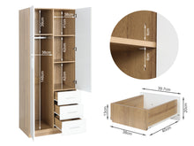 Load image into Gallery viewer, Harris 2 Door Wardrobe with 3 Drawers - Oak+White
