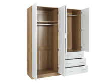 Load image into Gallery viewer, Harris 4 Door Wardrobe with 3 Drawers - Oak+White
