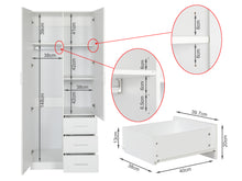 Load image into Gallery viewer, Tongass 2 Door Wardrobe with 3 Drawers - White At Betalife
