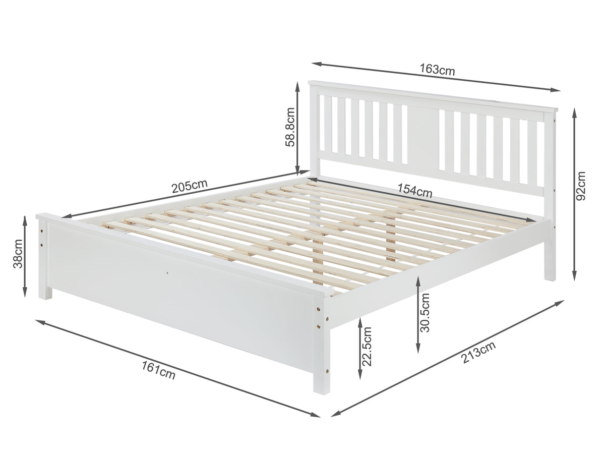 Castor Queen Wooden Bed Frame - White