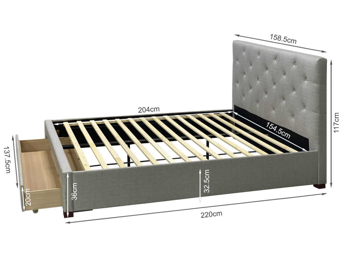 Makra Queen Bed Frame with Storage - Fog