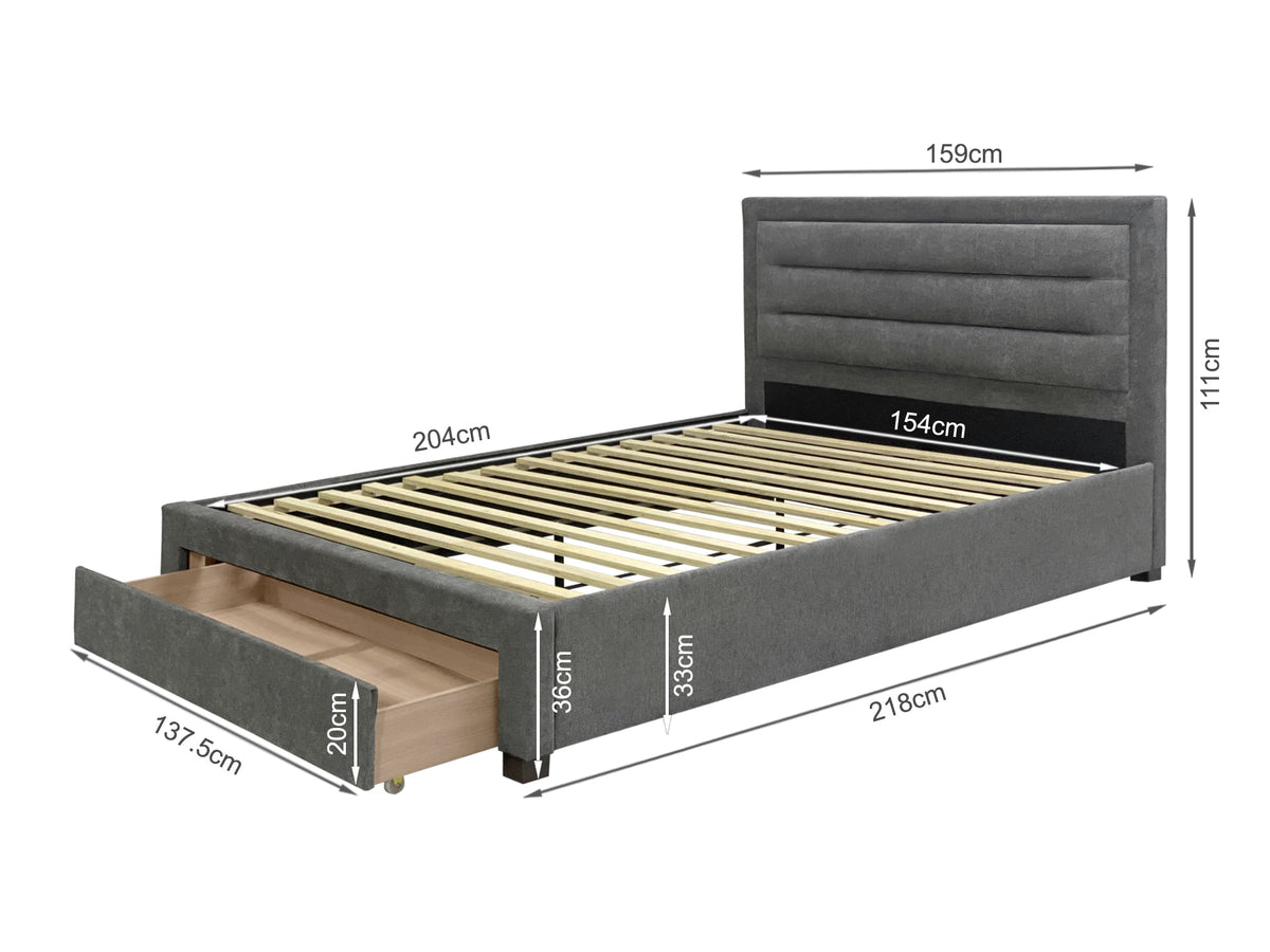 Walter Queen Bed Frame with Storage - Grey