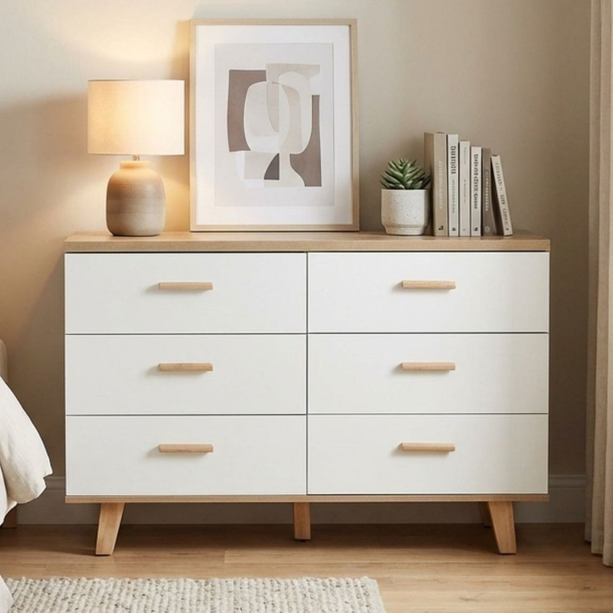 Alton Low Boy 6 Drawers - Natural + White