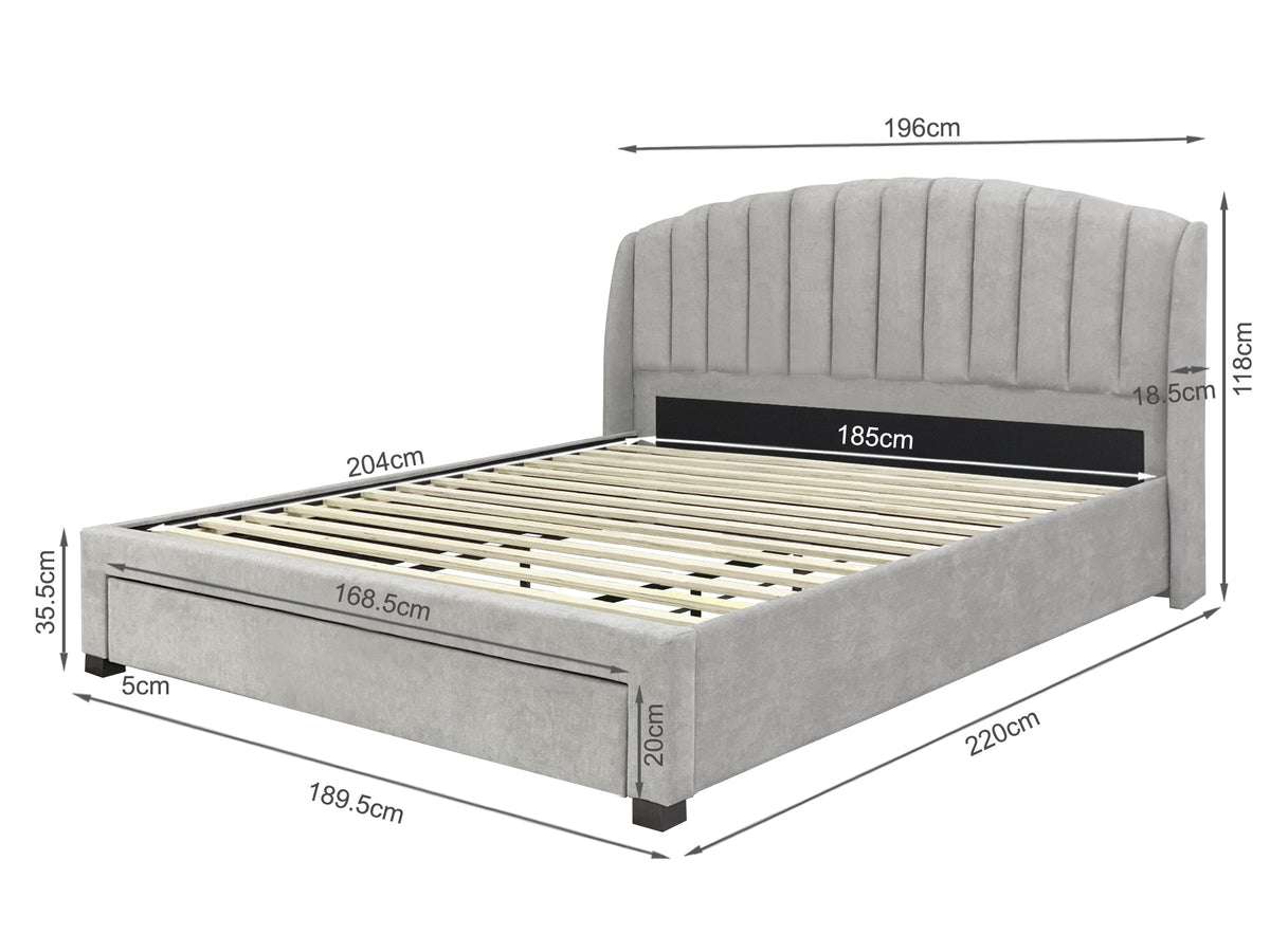 Barney Super King Bed Frame With Storage - Light Grey