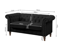 Load image into Gallery viewer, Chesley Velvet 2 Seater Sofa - Black
