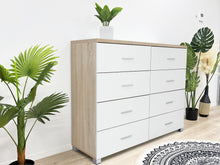 Load image into Gallery viewer, Bram Low Boy 8 Drawer Chest Dresser - Oak + White
