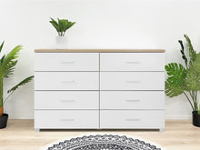 Load image into Gallery viewer, Bram Low Boy 8 Drawer Chest Dresser - Oak + White
