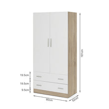 Load image into Gallery viewer, Bram 2 Door Wardrobe with 2 Drawers - Oak + White