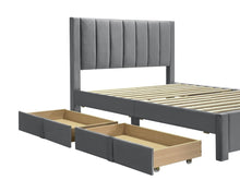 Load image into Gallery viewer, Columbia Double Fabric Bed Frame with 4 Drawers - Grey