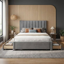 Load image into Gallery viewer, Columbia Double Fabric Bed Frame with 4 Drawers - Grey