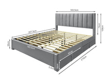 Load image into Gallery viewer, Columbia Super King Fabric Bed Frame with 4 Drawers - Grey