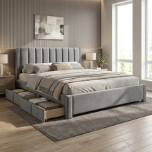 Load image into Gallery viewer, Columbia Super King Fabric Bed Frame with 4 Drawers - Grey