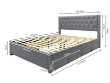 Load image into Gallery viewer, Thornton Super King Fabric Bed Frame with 4 Drawers - Light Grey
