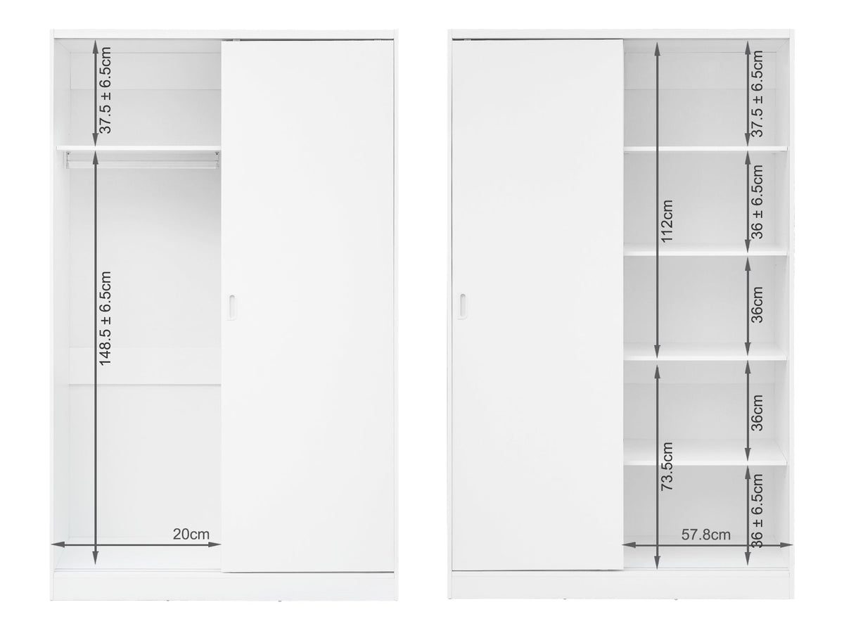 Wayne 120cm Wardrobe With Sliding Doors - White