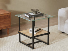Load image into Gallery viewer, Hala Tempered Glass Top Side Table - Oak + Black