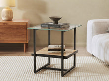 Load image into Gallery viewer, Hala Tempered Glass Top Side Table - Oak + Black