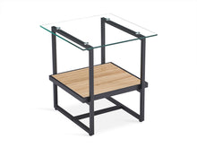 Load image into Gallery viewer, Hala Tempered Glass Top Side Table - Oak + Black