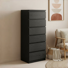 Load image into Gallery viewer, Tongass Wooden 6 Drawers Slim Tallboy - Black