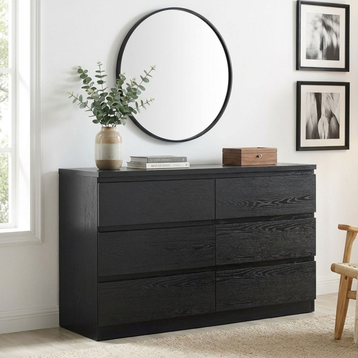 Tongass Wooden 6 Drawers Lowboy - Black