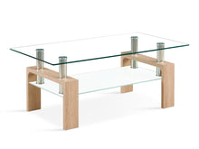 Load image into Gallery viewer, Ollie Tempered Glass Rectangle Coffee Table 110 x 60cm - Oak