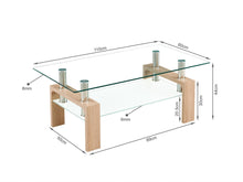 Load image into Gallery viewer, Ollie Tempered Glass Rectangle Coffee Table 110 x 60cm - Oak