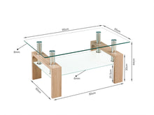 Load image into Gallery viewer, Ollie Tempered Glass Rectangle Coffee Table 95 x 55cm - Oak