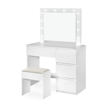 Load image into Gallery viewer, Begonia 2 Piece Dressing Table with Mirror &amp; Stool Set - White