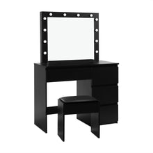 Load image into Gallery viewer, Begonia 2 Piece Dressing Table with Mirror &amp; Stool Set - Black