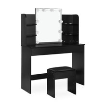 Load image into Gallery viewer, Celosia 2 Piece Dressing Table with Mirror &amp; Stool Set - Black