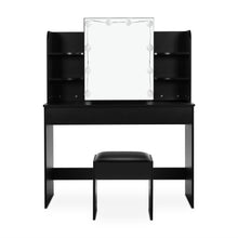 Load image into Gallery viewer, Celosia 2 Piece Dressing Table with Mirror &amp; Stool Set - Black