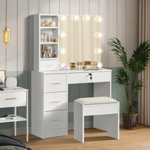 Load image into Gallery viewer, Freesia 2 Piece Dressing Table with Mirror &amp; Stool Set - White