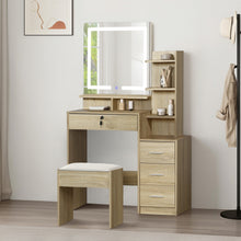 Load image into Gallery viewer, Gardenia 2 Piece Dressing Table with Mirror &amp; Stool Set - Oak