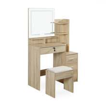 Load image into Gallery viewer, Gardenia 2 Piece Dressing Table with Mirror &amp; Stool Set - Oak