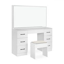 Load image into Gallery viewer, Wisteria 2 Piece Dressing Table with Mirror &amp; Stool Set - White