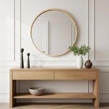 Load image into Gallery viewer, Echo Round Wooden Framed Wall Mirror 80cm - Light Wood