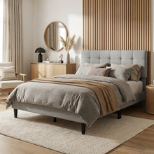 Load image into Gallery viewer, Aspen Double Fabric Bed Frame - Stone