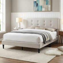 Load image into Gallery viewer, Mitre Queen Fabric Bed Frame - Stone