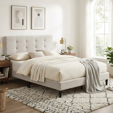 Load image into Gallery viewer, Mitre Queen Fabric Bed Frame - Stone