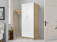 Load image into Gallery viewer, 22582 - Harris 2 Door Wardrobe with Drawers - Oak + White - Betalife