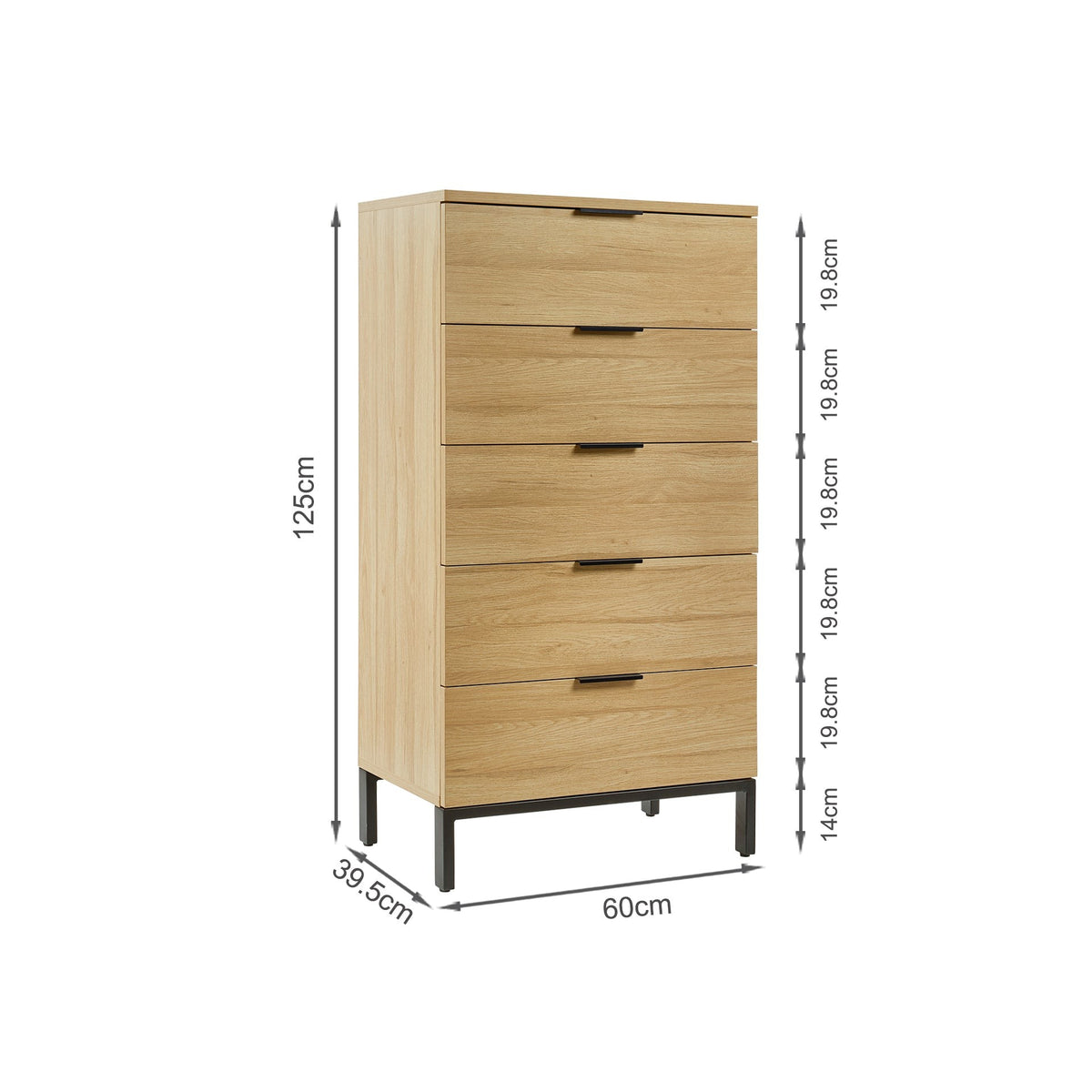 Ocala Tallboy 5 Drawer Chest Dresser - Oak