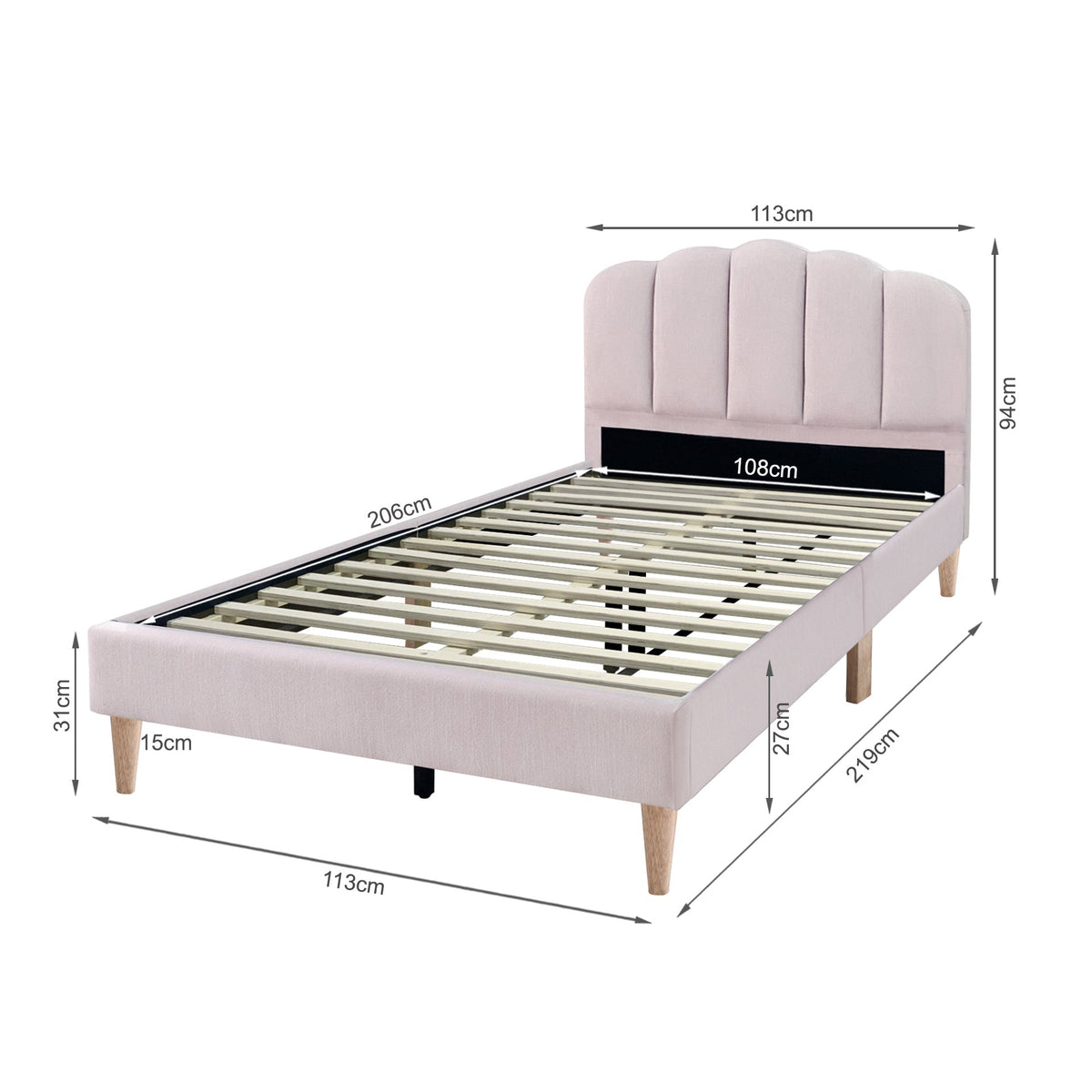 Daisy Velvet King Single Bed Frame - Pink